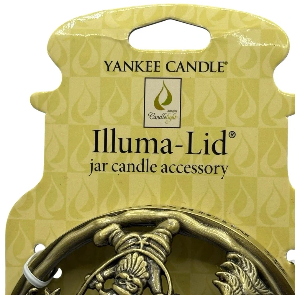 Yankee Candle Christmas Illuma-Lid Jar Candle Topper Santa Trees NOS Bronze Tone